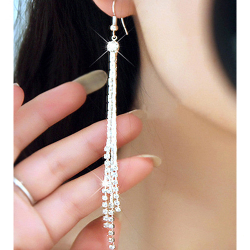 Super Long Dangle Earrings Cocktail Party Wedding Linear EarringsWomen's Chic Rhinestone Tassels Earings J4U66