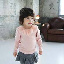 sweet kids baby girls clothes white pink long sleeve ruffled lace cotton blouse solid t-shirts clothing J4U66