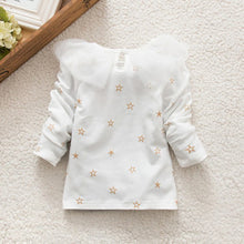 sweet kids baby girls clothes white pink long sleeve ruffled lace cotton blouse solid t-shirts clothing J4U66