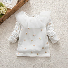 sweet kids baby girls clothes white pink long sleeve ruffled lace cotton blouse solid t-shirts clothing J4U66