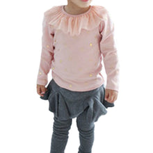 sweet kids baby girls clothes white pink long sleeve ruffled lace cotton blouse solid t-shirts clothing J4U66