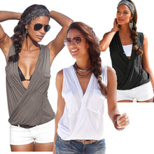 The fashion women's T-shirt Womens Sleeveless V Neck Cotton VCasual T-Shirt Beach Top Tee shirt Femme J4U66