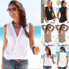 The fashion women's T-shirt Womens Sleeveless V Neck Cotton VCasual T-Shirt Beach Top Tee shirt Femme J4U66