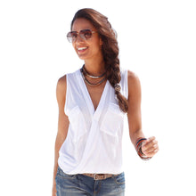 The fashion women's T-shirt Womens Sleeveless V Neck Cotton VCasual T-Shirt Beach Top Tee shirt Femme J4U66