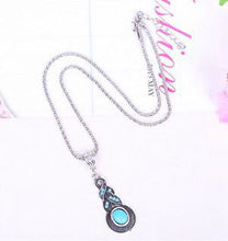 Tibetan Silver Turquoise Rhinestone Earring Dangle Pendant Necklace Set Trendy Women Vintage Jewelry J4U66