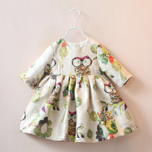 2 years infant baby girls dress half sleeve owl pattern high waist dresses J4U66
