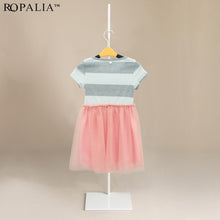 Toddler Baby 2-10Y Girls Short Sleeve Striped Tops Pleated Mini Dress Princess Dresses J4U66
