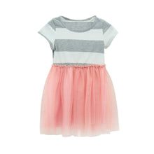 Toddler Baby 2-10Y Girls Short Sleeve Striped Tops Pleated Mini Dress Princess Dresses J4U66