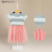 Toddler Baby 2-10Y Girls Short Sleeve Striped Tops Pleated Mini Dress Princess Dresses J4U66