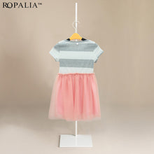 baby 2 10y girls short sleeve striped tops pleated mini dress princess dresses J4U66