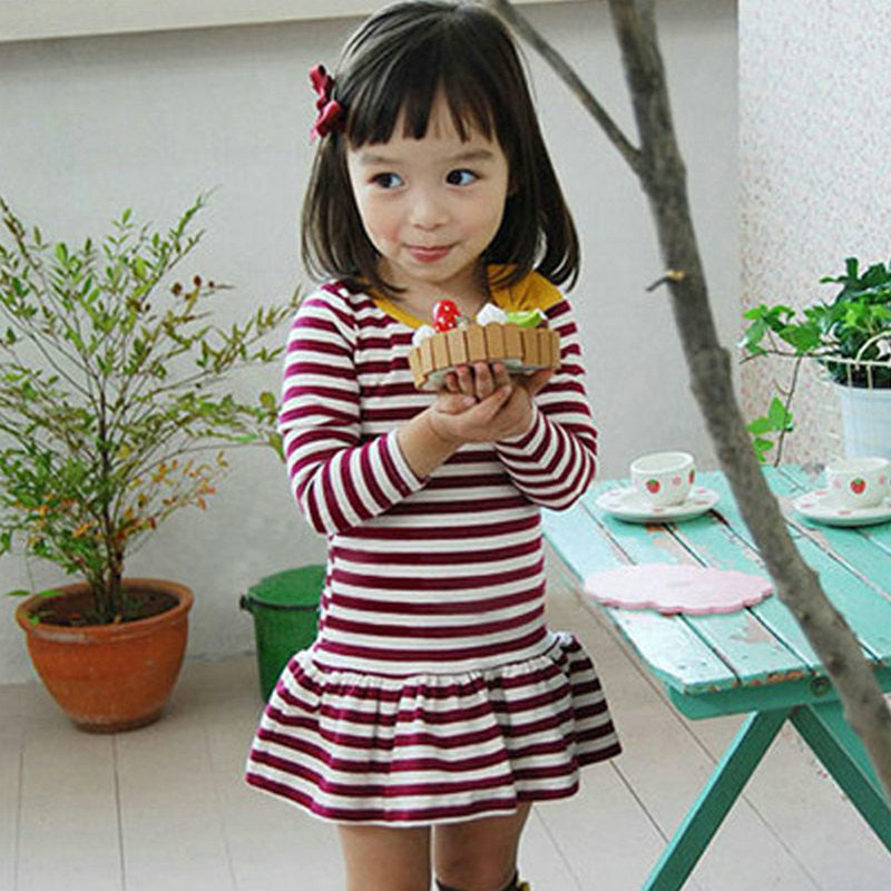 Toddler Kids Girls Dress Cute Cotton Stripe Long Sleeve Princess Clothes New Y2 J4U66
