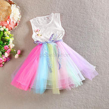 kids girls rainbow dress princess one piece gauze dress tutu dress J4U66