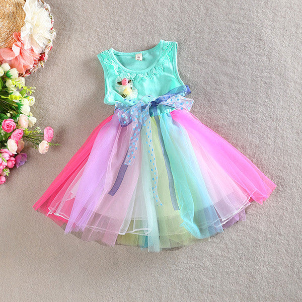 Toddler Kids Girls Rainbow Dress Princess One Piece Gauze Dress Tutu Dress 1-5T PY1 J4U66