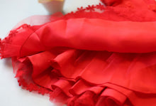 Toddler Kids Girls Short Sleeve Flowers Print Red Ball Gown Party Tang Suit Prom Dress J4U66