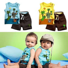 Toddlers Baby Boy's Outfits Bodysuits Clothes Set Coconut Tree Pattern Sleeveless Clothing Tops+Pants J4U66