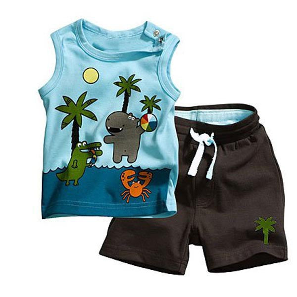Toddlers Baby Boy's Outfits Bodysuits Clothes Set Coconut Tree Pattern Sleeveless Clothing Tops+Pants J4U66