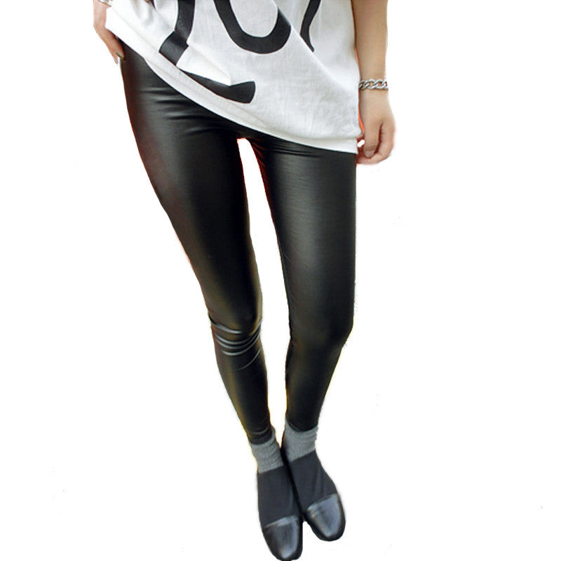 womens pu leather skinny stretch leggings material patchwork casual pants women J4U66