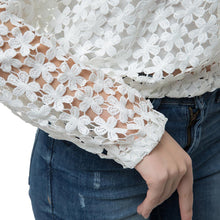t-shirts women tops two piece vest crochet lace tee v neck long sleeve casual tops blusas plus size white J4U66