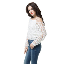 t-shirts women tops two piece vest crochet lace tee v neck long sleeve casual tops blusas plus size white J4U66