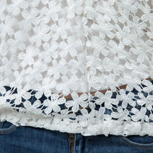 t-shirts women tops two piece vest crochet lace tee v neck long sleeve casual tops blusas plus size white J4U66