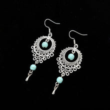 Trendy Delicate A Pair Ethnic Vintage Hollow Out Turquoise Tassels Drop Earrings Jewelry  J4U66