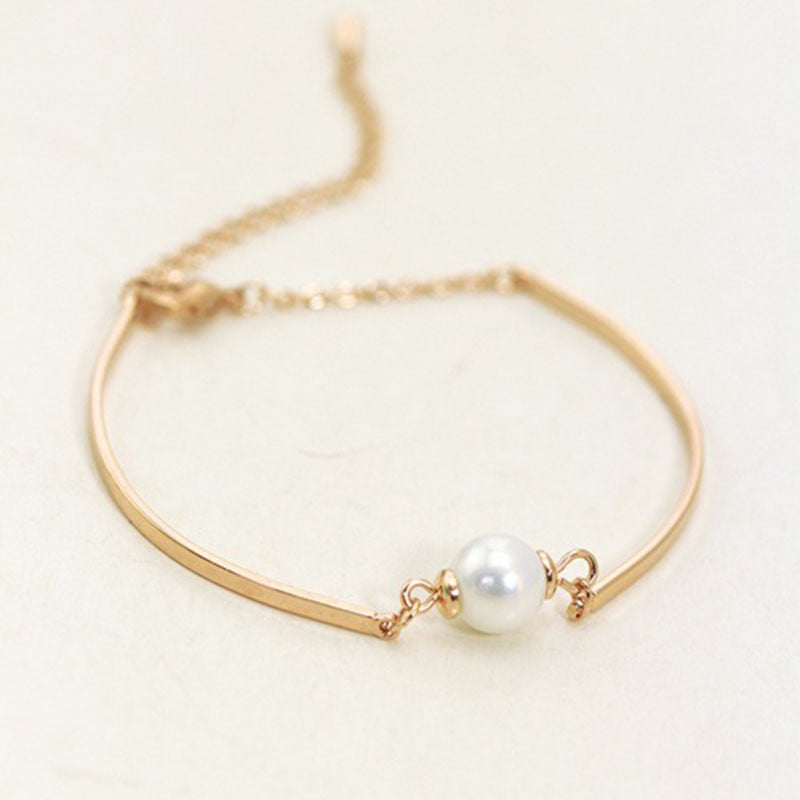 Trendy Jewelry Charm Gold Pearl Chain Bracelet Cuff Bangle For Women J4U66