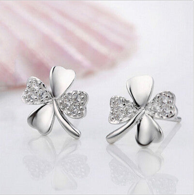 Trendy Lucky Clover Silver Plated Crystal Screw Back Earrings For Women Plant Earrings Style MS Earrings Jewelry J4U66