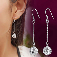 Trendy Vintage Long Earrings For Women Jewelry Women Silver Hook Crystal Round Drop Dangle Earrings J4U66