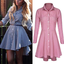 Trendy Lapel Button Down Casual Mini Dress T-shirt Top LY3 J4U66