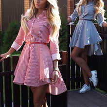Trendy Lapel Button Down Casual Mini Dress T-shirt Top LY3 J4U66