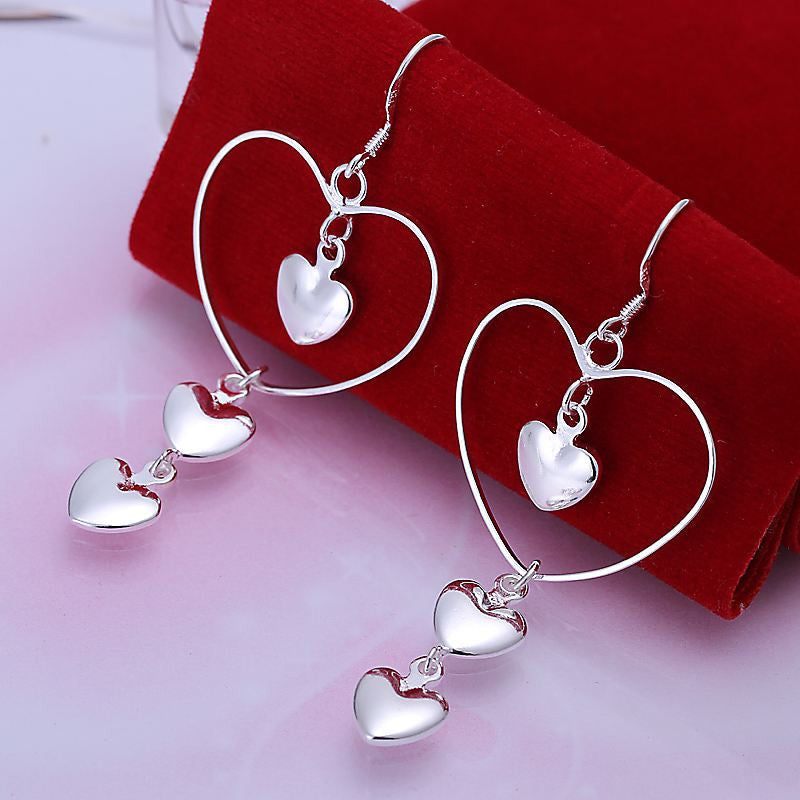 triple heart earings silver plated jewelry earrings for women silver plated earrings smte17 J4U66