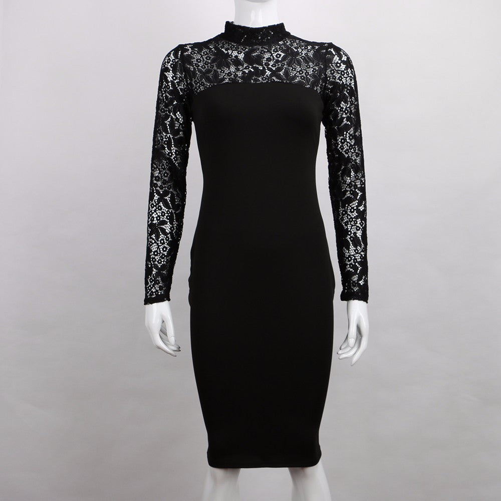 Turtleneck Long Sleeve Lace Party Dresidi Sexy Club Bandage Bodycon Dress Elastic Work Pencil Dresses J4U66