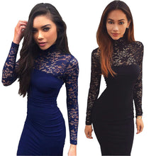 turtleneck long sleeve lace party dress midi sexy club bandage bodycon dress women elastic work pencil dresses J4U66