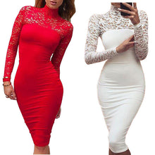 turtleneck long sleeve lace party dress midi sexy club bandage bodycon dress women elastic work pencil dresses J4U66