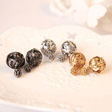 Two Gold Ball Stud Earrings Double Sides Pearl Earring For Girls Gold Plated Jewelry  J4U66