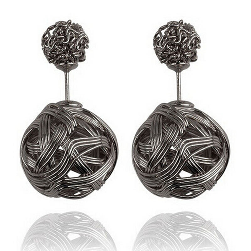 Two Gold Ball Stud Earrings Double Sides Pearl Earring For Girls Gold Plated Jewelry  J4U66