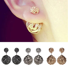 Two Gold Ball Stud Earrings Double Sides Pearl Earring For Girls Gold Plated Jewelry  J4U66