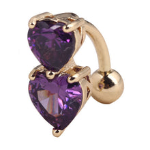 Two Hearts Button Navel Ring Reverse Crystal Zircon Bar Belly Ring Gold Body PiercingWomen Sexy Navel Barbell J4U66