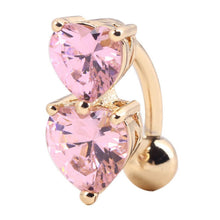 Two Hearts Button Navel Ring Reverse Crystal Zircon Bar Belly Ring Gold Body PiercingWomen Sexy Navel Barbell J4U66