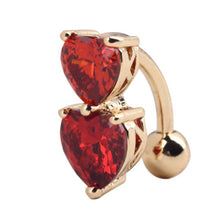 Two Hearts Button Navel Ring Reverse Crystal Zircon Bar Belly Ring Gold Body PiercingWomen Sexy Navel Barbell J4U66
