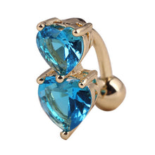 Two Hearts Button Navel Ring Reverse Crystal Zircon Bar Belly Ring Gold Body PiercingWomen Sexy Navel Barbell J4U66