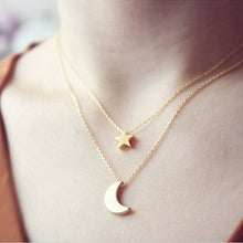Two Layered Women Necklaces Chain Gold Silver Moon Star Pendent Women Statement Simple Moon Necklace J4U66