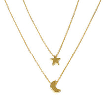 Two Layered Women Necklaces Chain Gold Silver Moon Star Pendent Women Statement Simple Moon Necklace J4U66