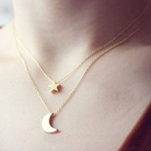 Two Layered Women Necklaces Chain Gold Silver Moon Star Pendent Women Statement Simple Moon Necklace J4U66