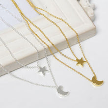 Two Layered Women Necklaces Chain Gold Silver Moon Star Pendent Women Statement Simple Moon Necklace J4U66