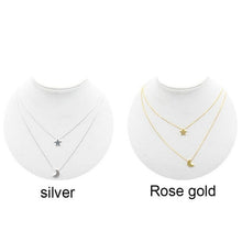 Two Layered Women Necklaces Chain Gold Silver Moon Star Pendent Women Statement Simple Moon Necklace J4U66