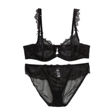 Underwear Women Bra and Panty Set Black Mesh Ultra-thin Plus Size Sexy Lingerie Transparent Lace Bra Set Push Up Brassiere J4U66