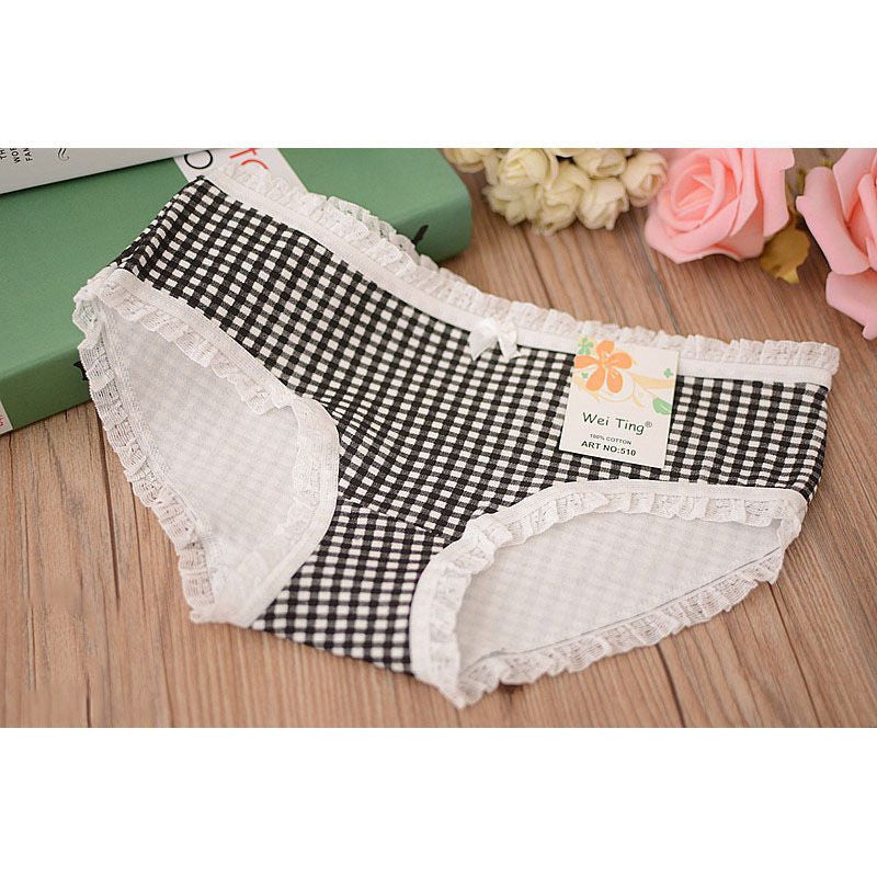 underwear women cotton panties 10 colorcute lady sexy plaid underwearcomfortable lingerie girl briefs J4U66