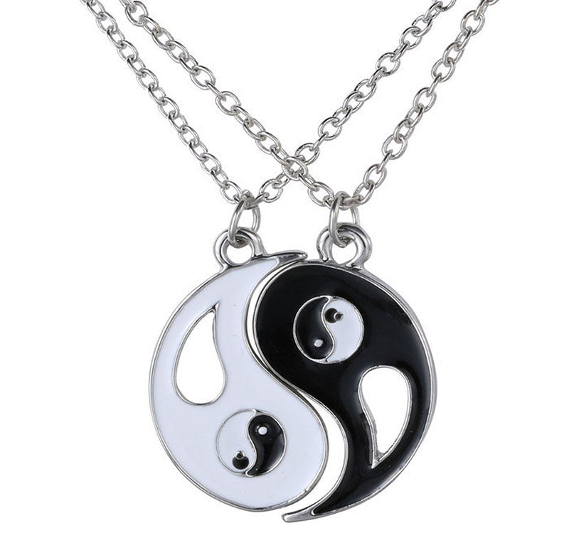 Unique Personalized Gifts Yin Yang Pendant Necklace Black White Couple Sister Friend Friendship Jewelry J4U66