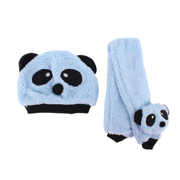 Unisex 1-3Y Baby Girls Boys Hats Neckerchief+Beanie Hat and Scarf Set Cartoon Panda Cap New J4U66